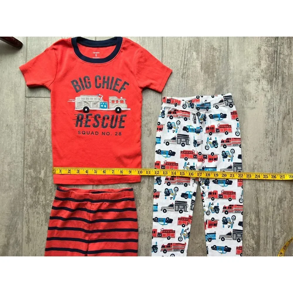 Fire Truck Chief Rescue Squad Police 3 Piece Pajama Set Pjs Toddler Boys 5 Sleep
